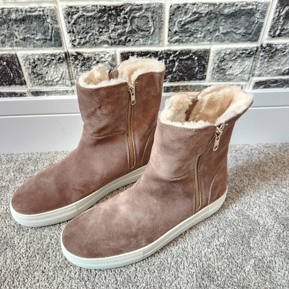 J/Slides NYC Women's Suede Winnie TAUPE Wedges Booties Size 10 - Picture 5 of 9